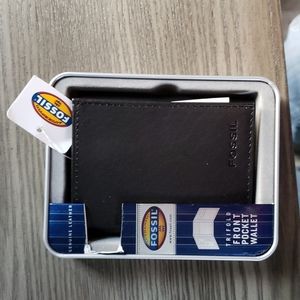 Fossil Mens Black Leather Wallet Trifold Front Pocket Black New in Box